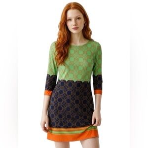 Tracy Negoshian Green & Navy Midi Dress Size Small P2P 16”